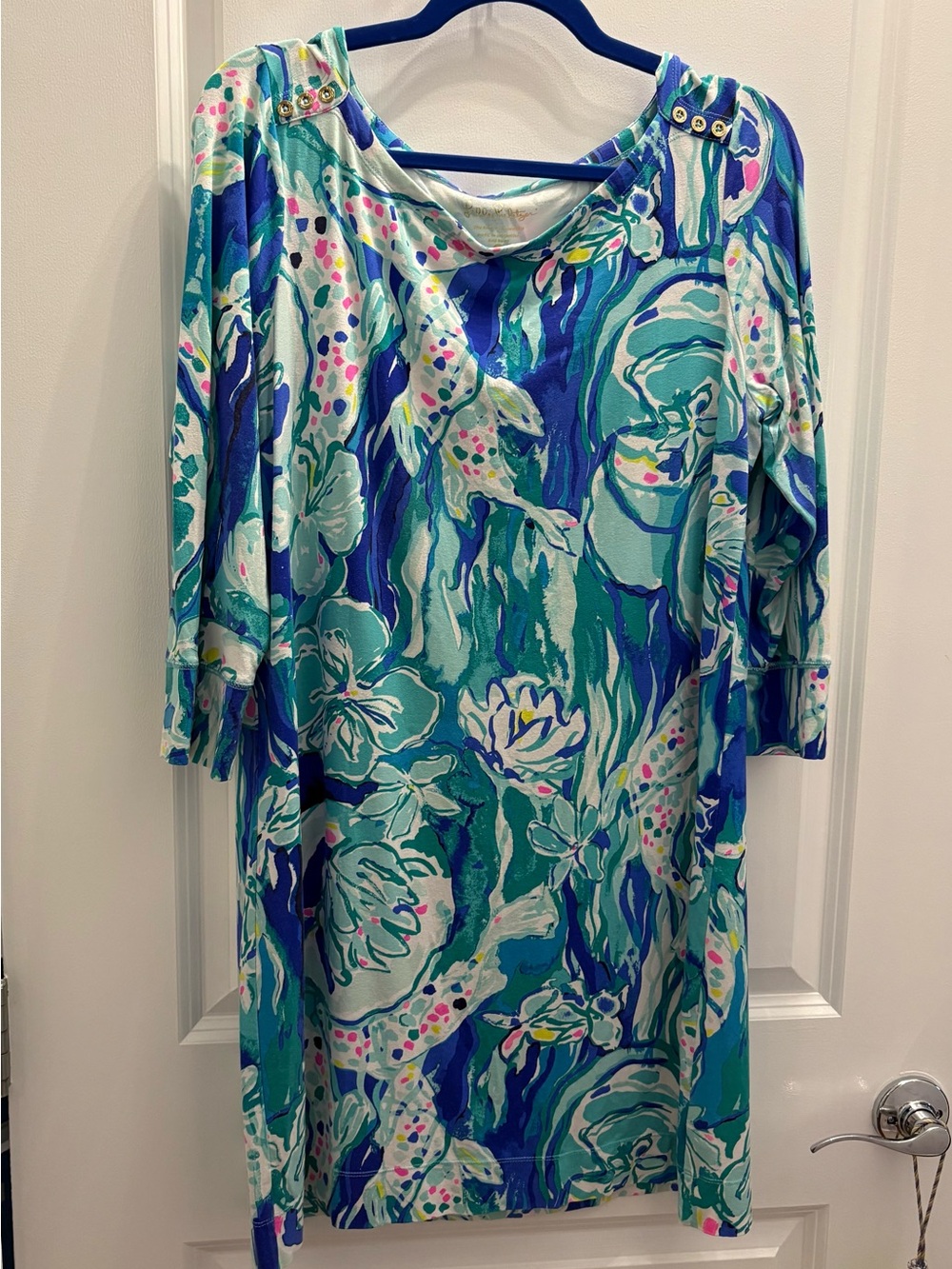 Lilly Pulitzer Sophie SPF 50 Bright FloralTunic Dress in Aqua Blue & Teal